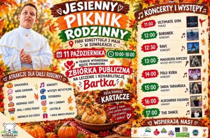 Jesienny piknik w Suwałkach. Mieszkańcy zagrają dla Bartka