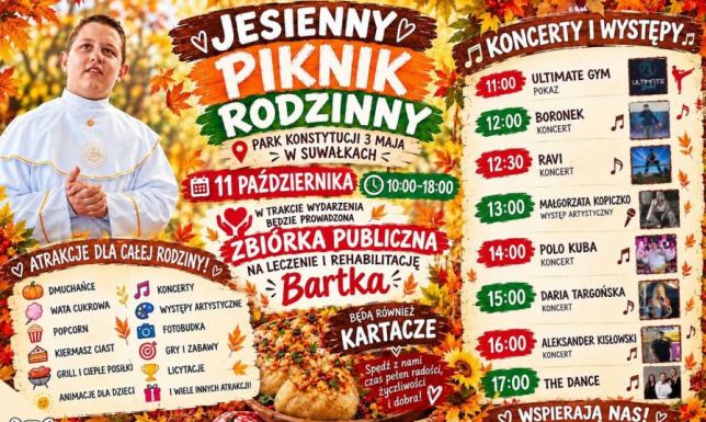 Jesienny piknik w Suwałkach. Mieszkańcy zagrają dla Bartka