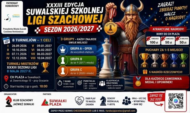 Klub Szachowy Jaćwież Suwałki zaprasza do udziału 