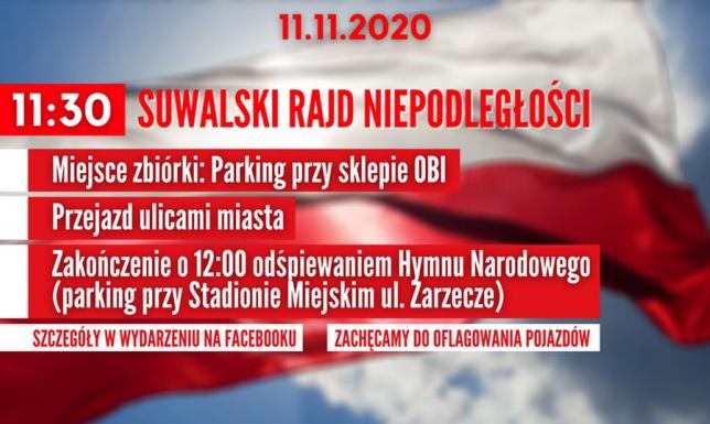 Rajd samochodowy ulicami Suwałk w Święto Niepodległości