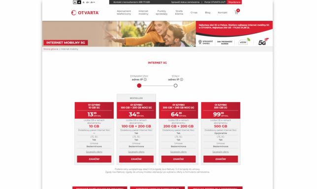 Internet 5G w sieci komórkowej OTVARTA