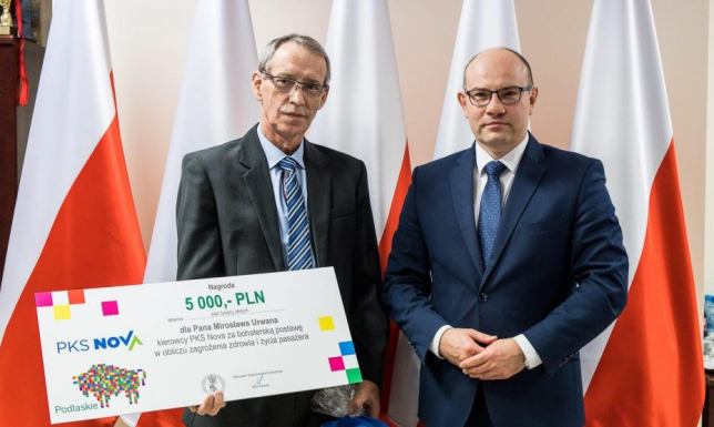 Mirosław Urwan, kierowca PKS z Suwałk nagrodzony przez marszałka Kierowca PKS Nova z Suwałk, który uratował chłopca dźgniętego ostrym narzędziem