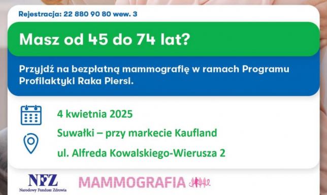 Bezpłatna cyfrowa mammografia w kwietniu w Suwałkach LUX MED Diagnostyka zaprasza kobiety w wieku od 45 do 74