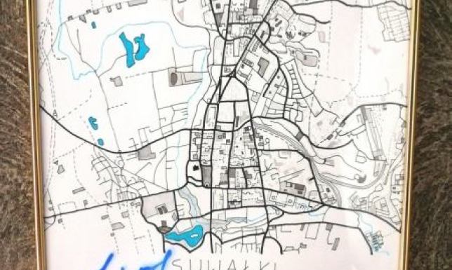 Mapa Suwałk z podpisem prezydenta RP