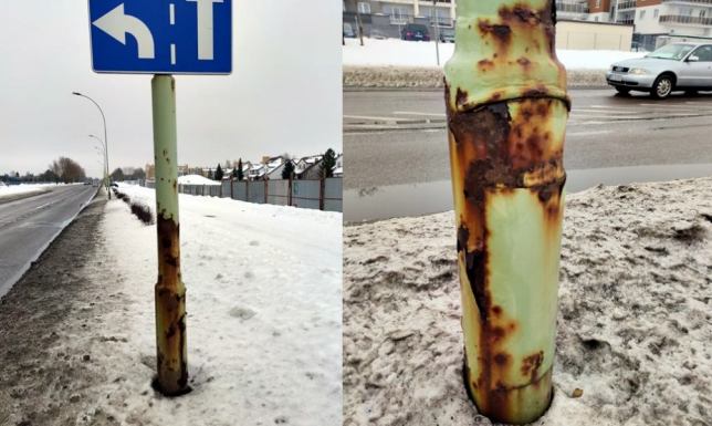 zły stan słupów oświetlenia ulicznego suwalskich ulic i ciągów pieszo-rowerowych