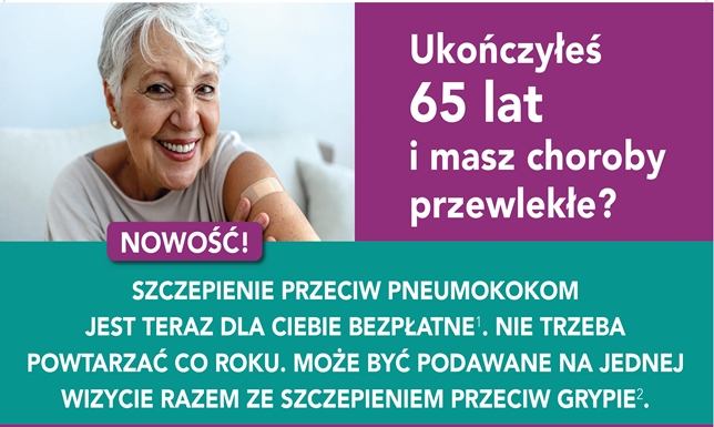 Bezpłatne szczepienia przeciw pneumokokom Bezpłatna ochrony przed infekcjami pneumokokowymi dla mieszkańców po 65 r.ż