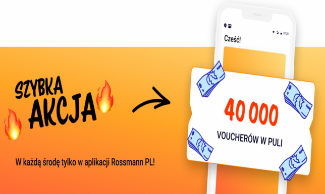 Co tydzień do zdobycia 40 tys. voucherów - wraca „Szybka akcja” w aplikacji Rossmann PL Co tydzień do zdobycia 40 tys. voucherów - wraca „Szybka akcja” w aplikacji Rossmann PL