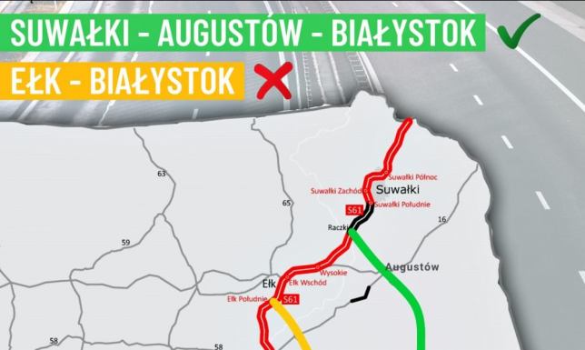 przebieg trasy drogi ekspresowej z Suwałk do Białegostoku przez Augustów